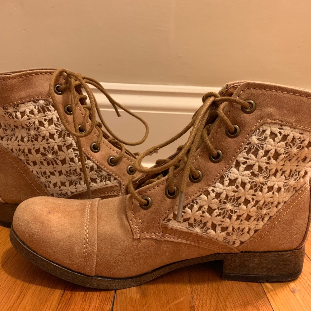 Lace Detail Faux Suede Booties